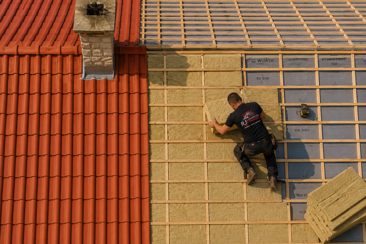 Isolation de toiture par l'extérieur (sarking) en cours de pose par RJ Couverture & Façade