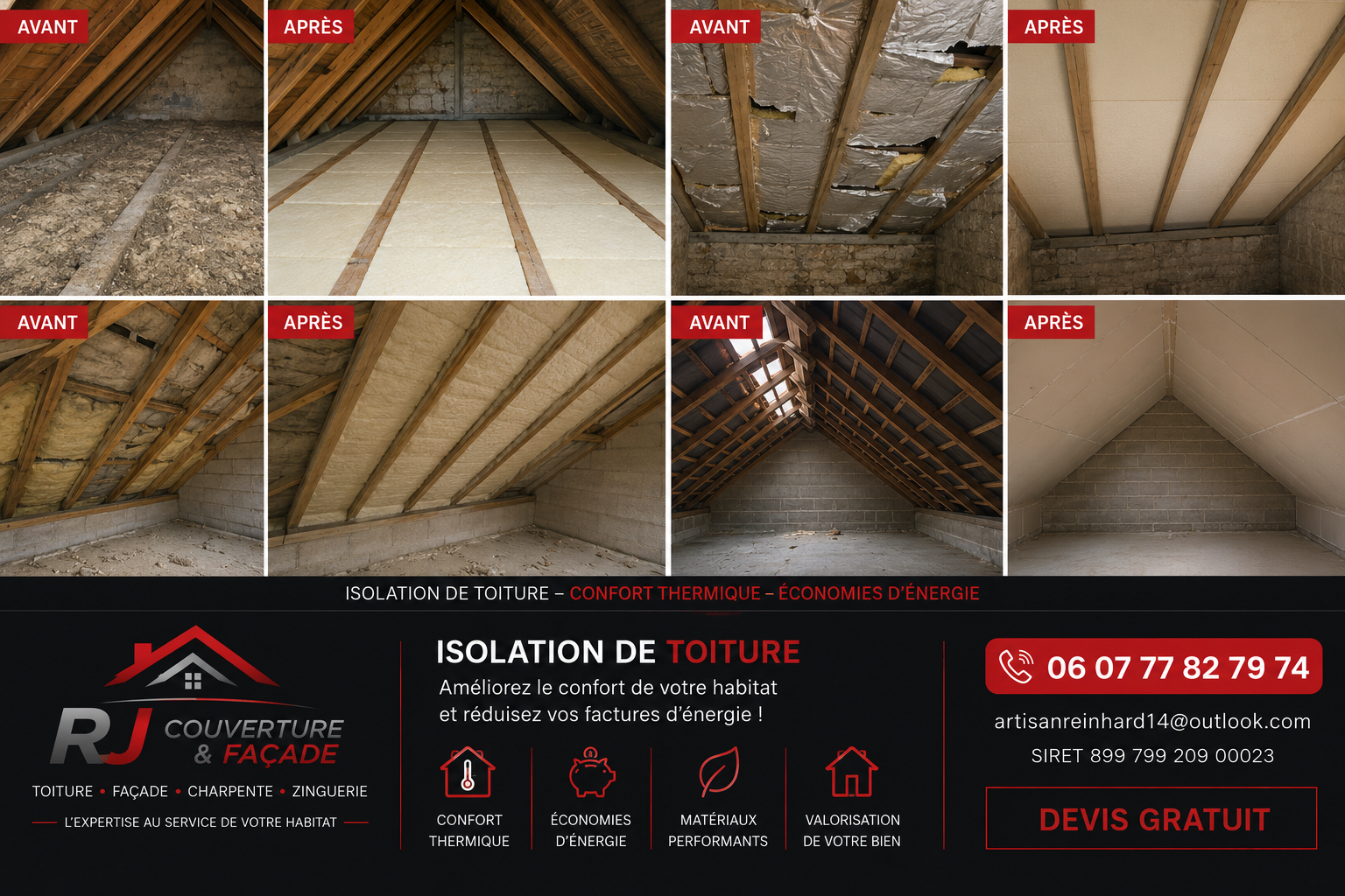 Isolation de toiture — chantier RJ Couverture & Façade dans le Calvados