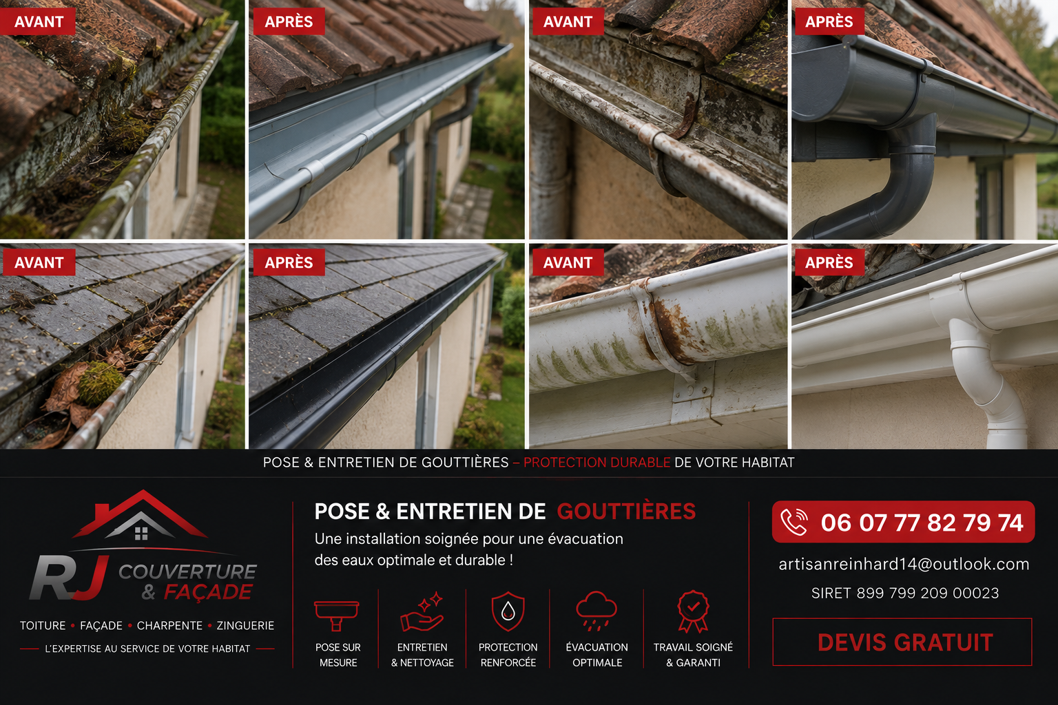 Gouttières — chantier RJ Couverture & Façade dans le Calvados