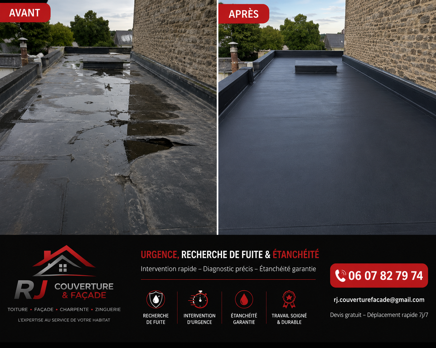 Urgence & dépannage — chantier RJ Couverture & Façade dans le Calvados