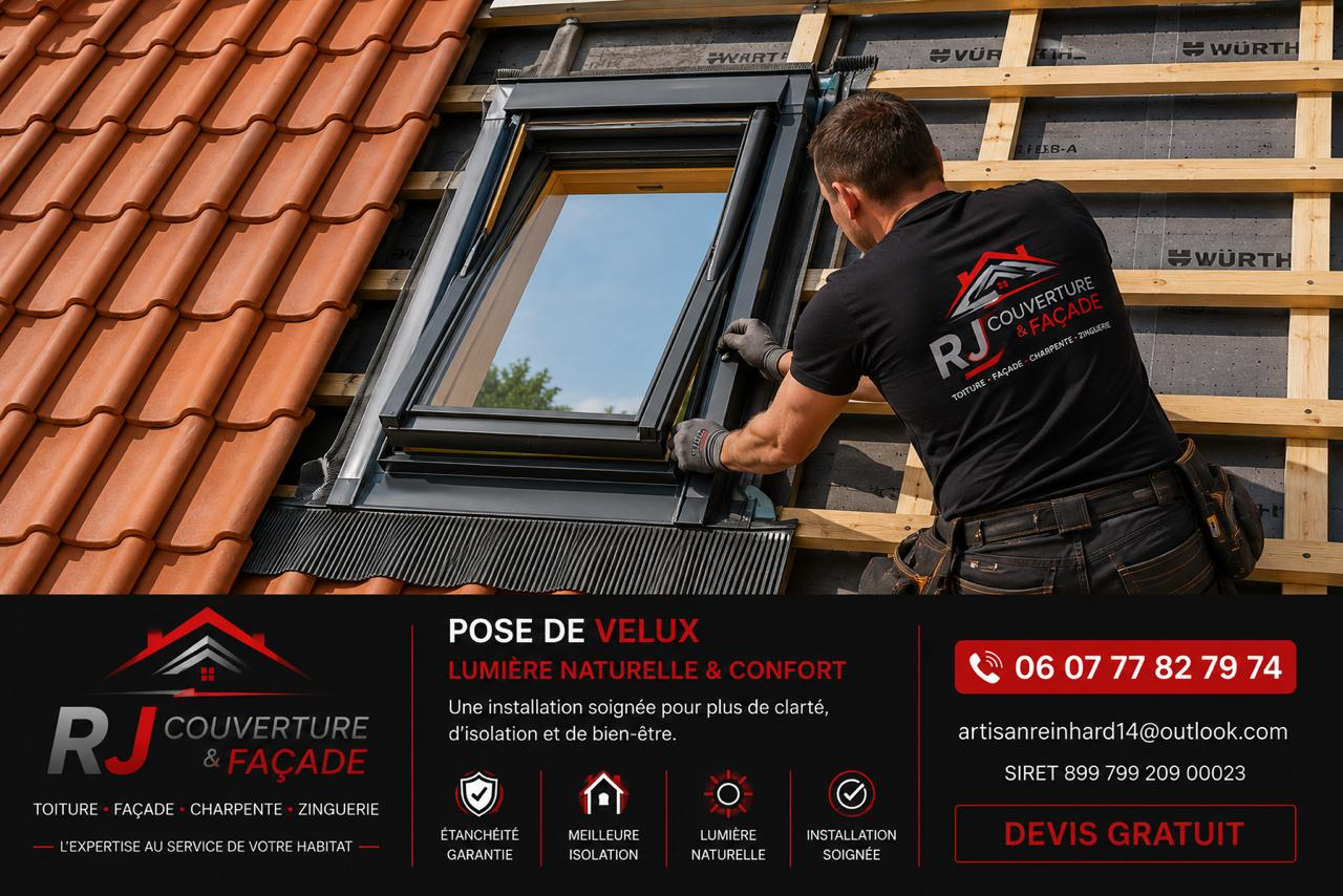 Pose de Velux — chantier RJ Couverture & Façade dans le Calvados